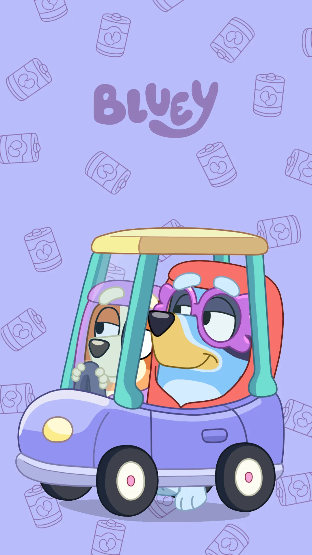 Bluey y Bingo en el carrito