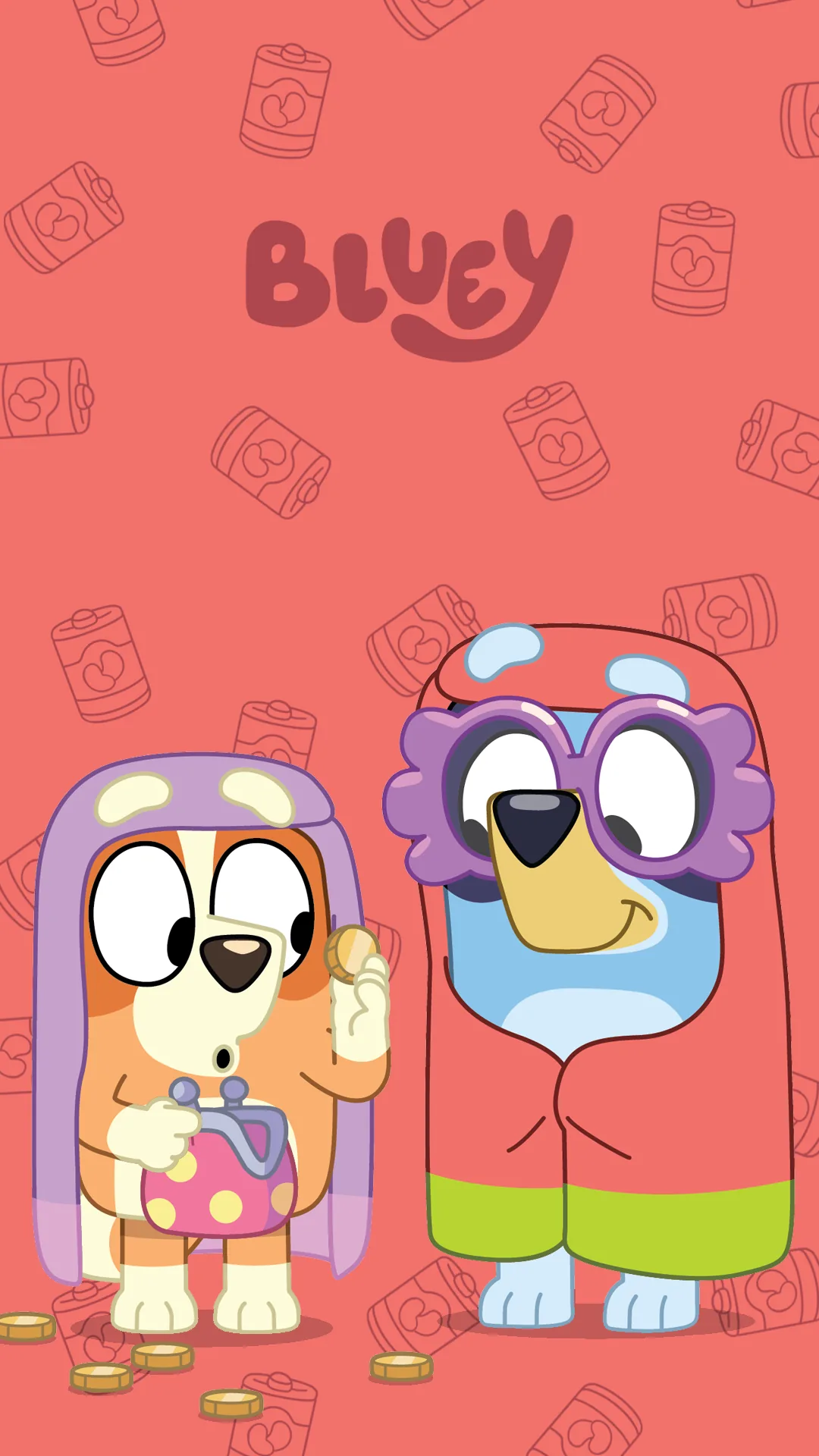 Bluey y Bingo jugando con monedas